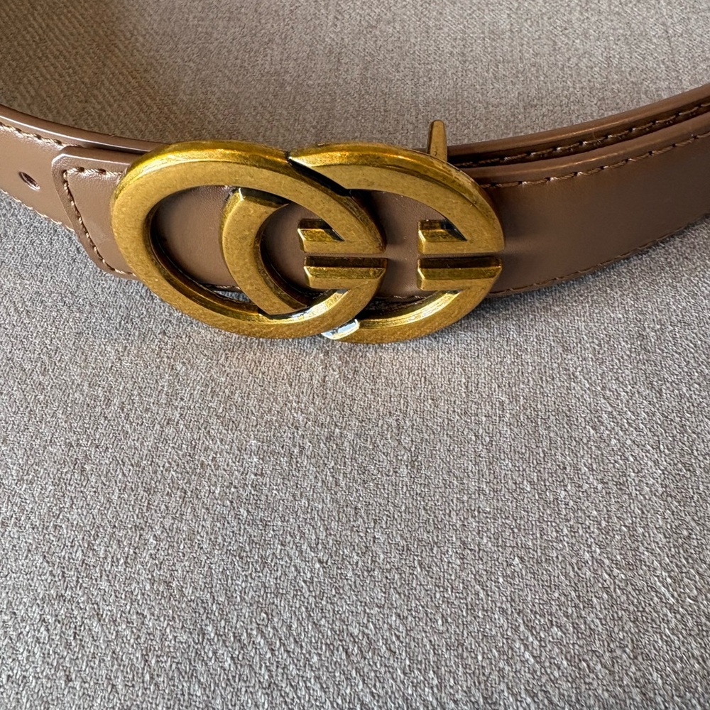 Elegant Brown Faux Leather Belt with Gold Buckle